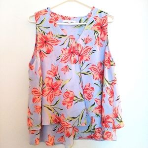 Alfred Sung Pretty Floral Sleeveless Blouse Size L